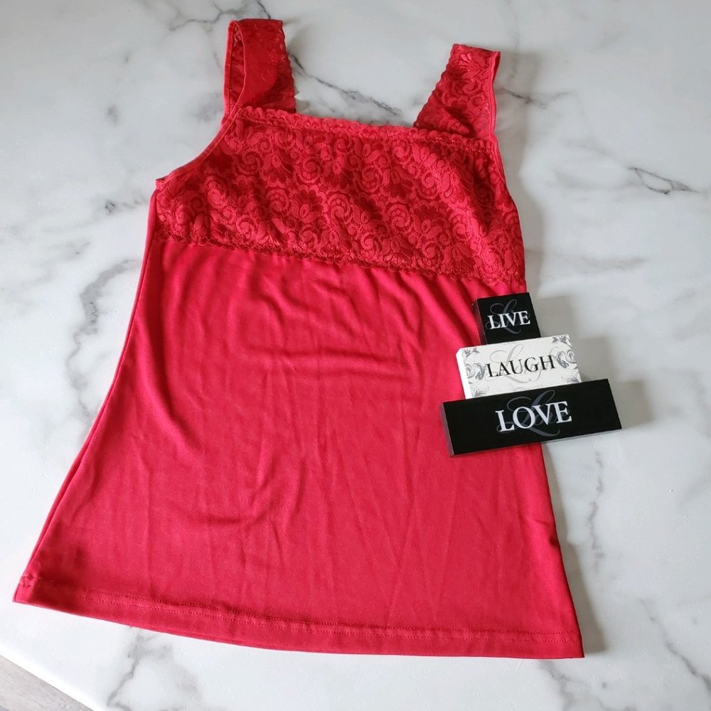 Cinema Etoile Red Lace Trim Tank Top sz M